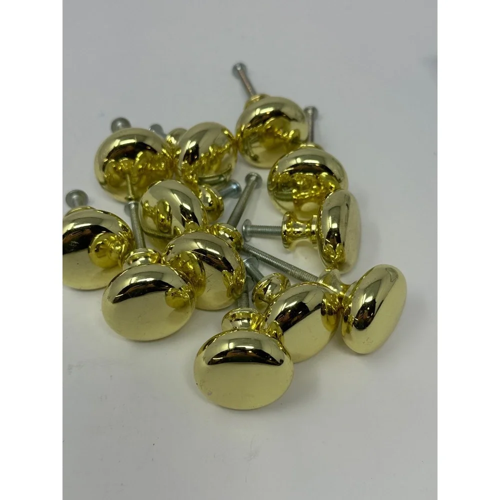 12 Vintage Solid Brass Cabinet Knobs Round Mushroom Drawer Pull Polished Gold T3